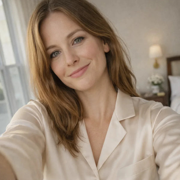 Woman wearing soft sleepwear at home, representing perimenopause and menopause sleepwear designed for comfort, recovery, and temperature support.
